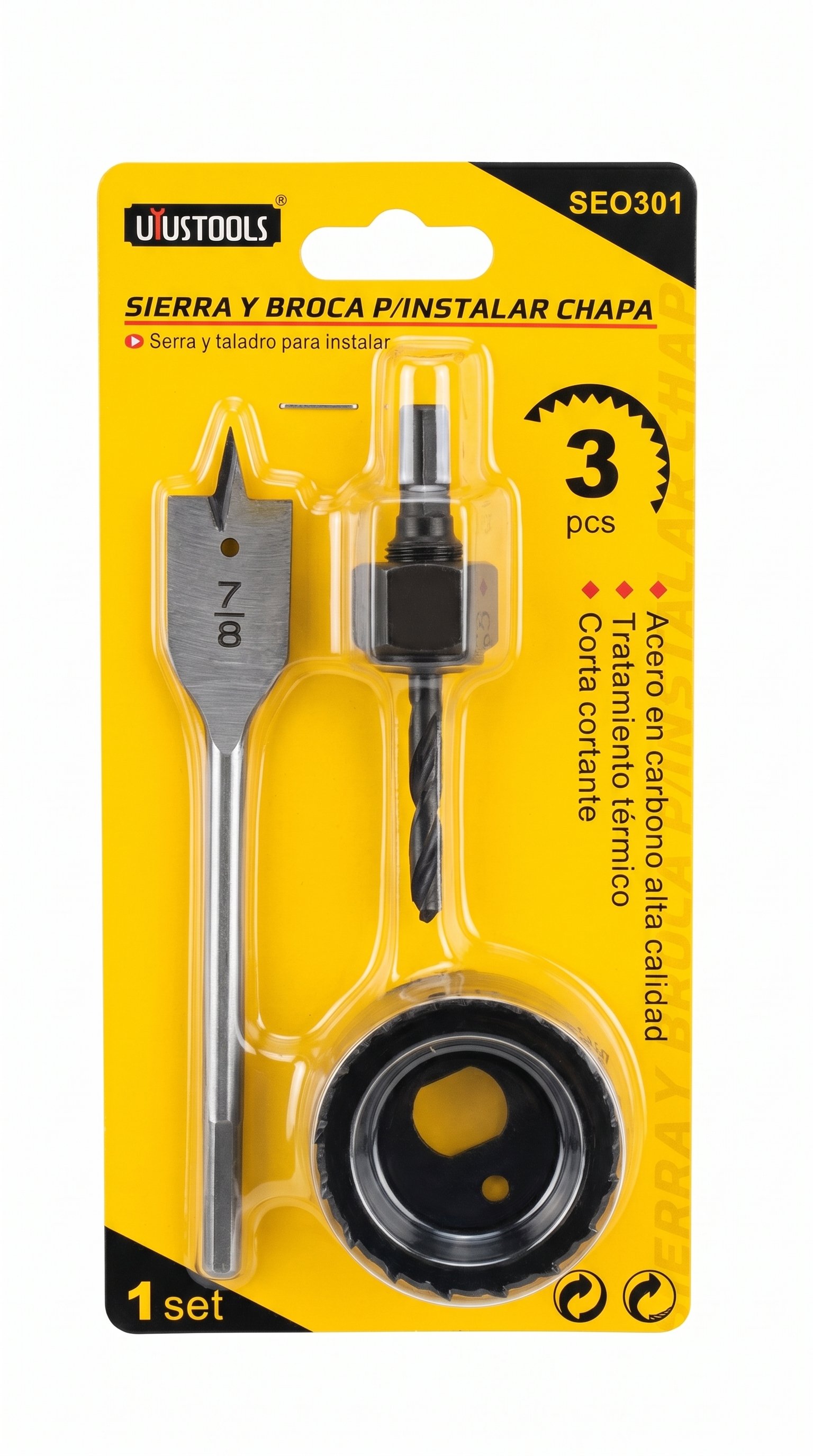 KIT SIERRA COPA + BROCA PARA INSTALACIÓN DE CHAPA UTUSTOOLS (3 PCS)